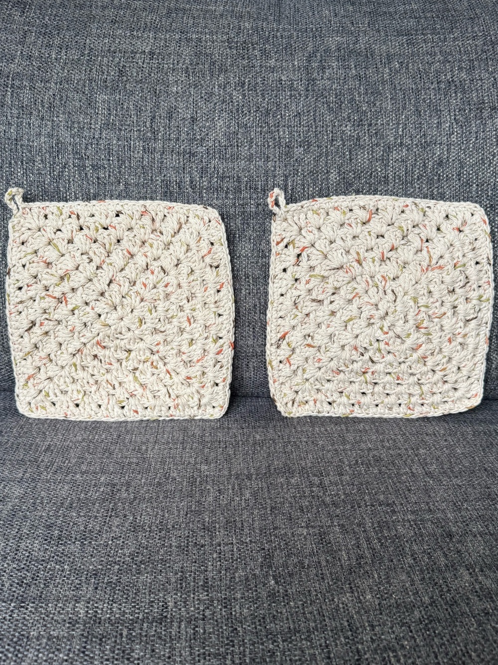 Handmade Crochet Pot Holders In Ivory with Speckled Accent